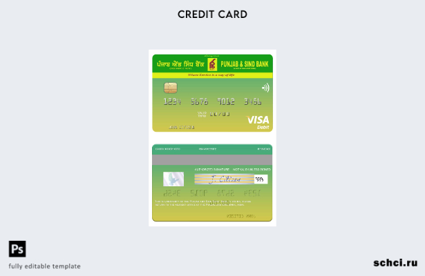 цифровая загрузка шаблона дебетовой карты Visa India Punjab and Sind Bank